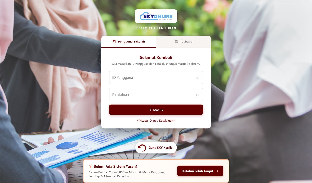 Skrin log masuk pengguna sekolah