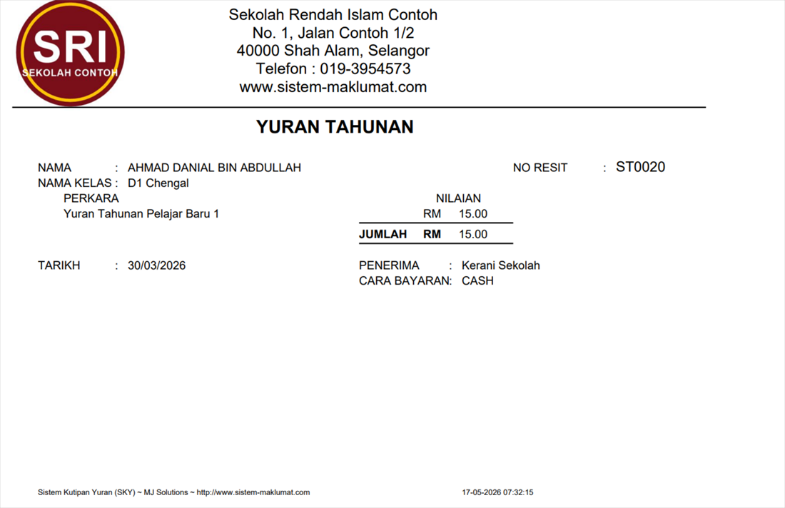 Contoh resit yuran tahunan